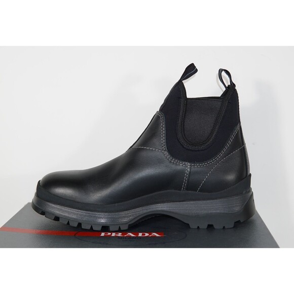 Prada Men's Brixxen Leather and Neoprene Black Chelsea Boots size 11 (10 UK) - Picture 2 of 6